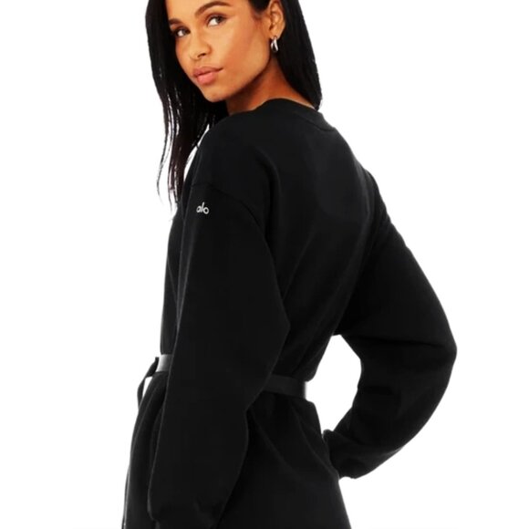 Alo Cityscape Sweatshirt Dress Black Belted Belt Edgy Long Sleeve Sweater Mini - Picture 7 of 15